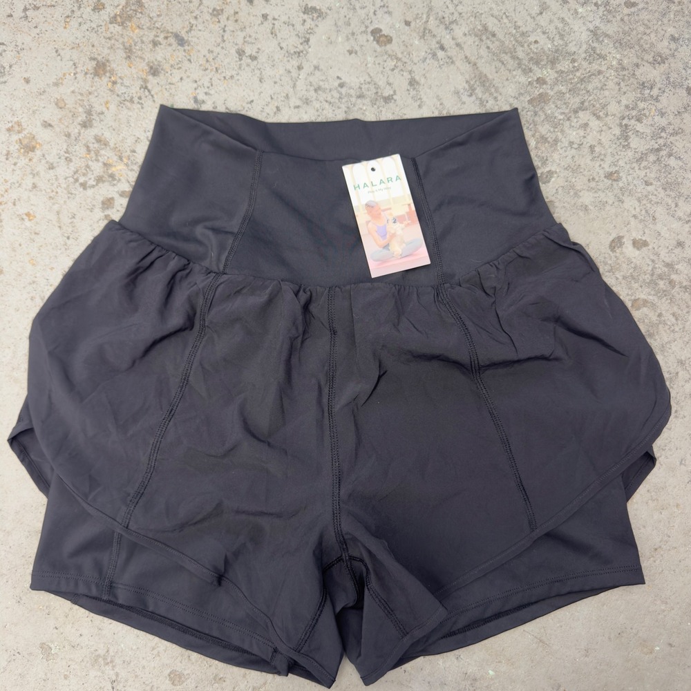 Halara Black High Waisted 2-in-1 Activity Shorts with Pocket Large NWT